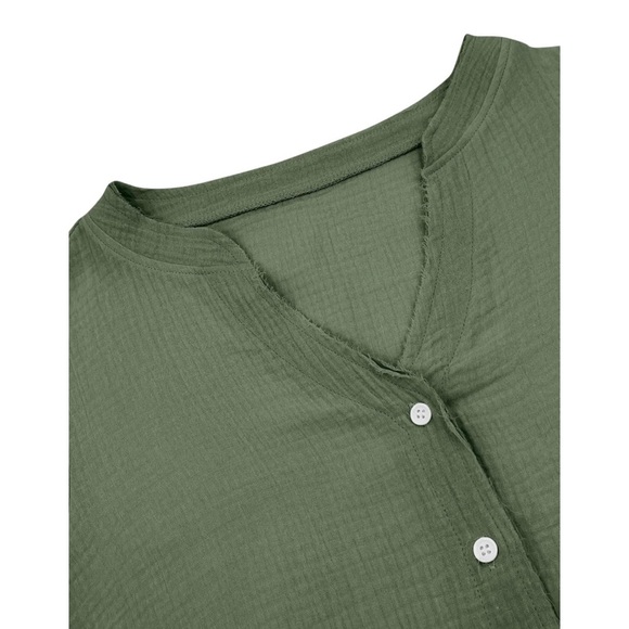 Cotton Casual Button Down Raw Hem Tunic Dress in Green - Picture 4 of 5